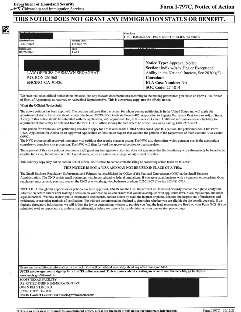 NIW and EB-1 Approvals 7 Sedaghatlaw 1