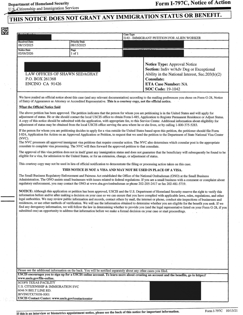 NIW and EB-1 Approvals 6 Sedaghatlaw 5