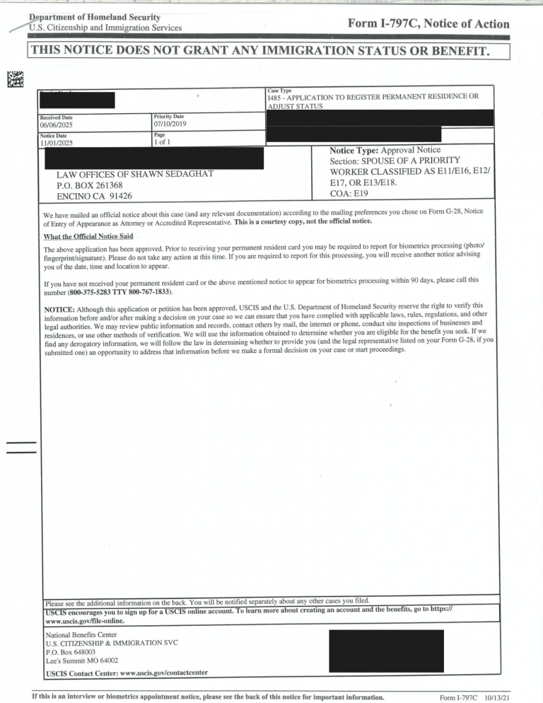 E19 (EB-1 Derivative Spouse) - Approved November 2025