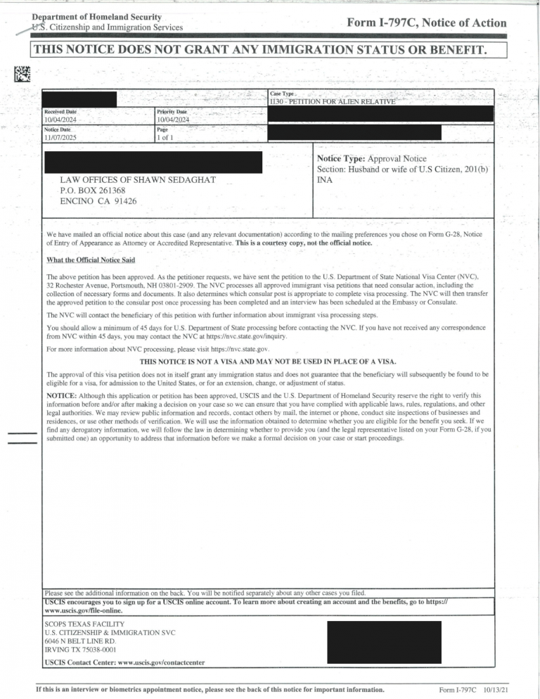 Immediate Relative - Approved November 2025